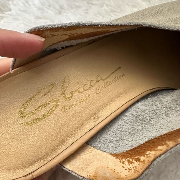 Sbicca Gray Leather Almond Toe Heeled Slip-on Mules Clogs size 8 Faux Fur - Picture 6 of 10